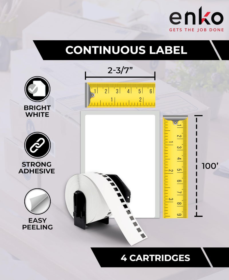 enKo Products enKo - Compatible DK-2205 Continuous Blank White Paper Labels (2.4 Inch x 100 Feet) Use with Brother QL Label Printers QL-800, QL-820NWB QL 810W - [12 Rolls + 4 Refillable Cartridge Frames] - Image 2